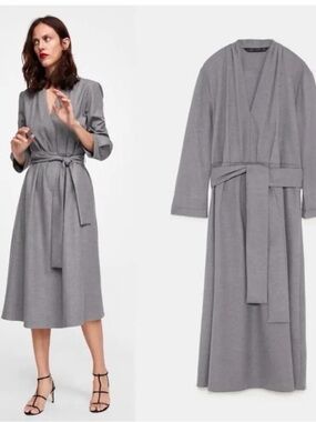 Zara Fit & Flare Pleated Gray Dress